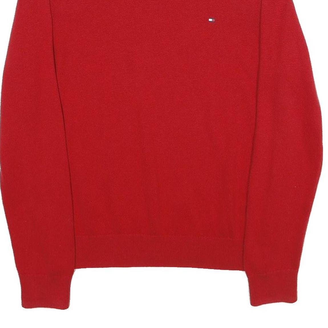 TOMMY HILFIGER Mens Red Plain Crew Neck Basic Knit M Jumper Cotton Blend
