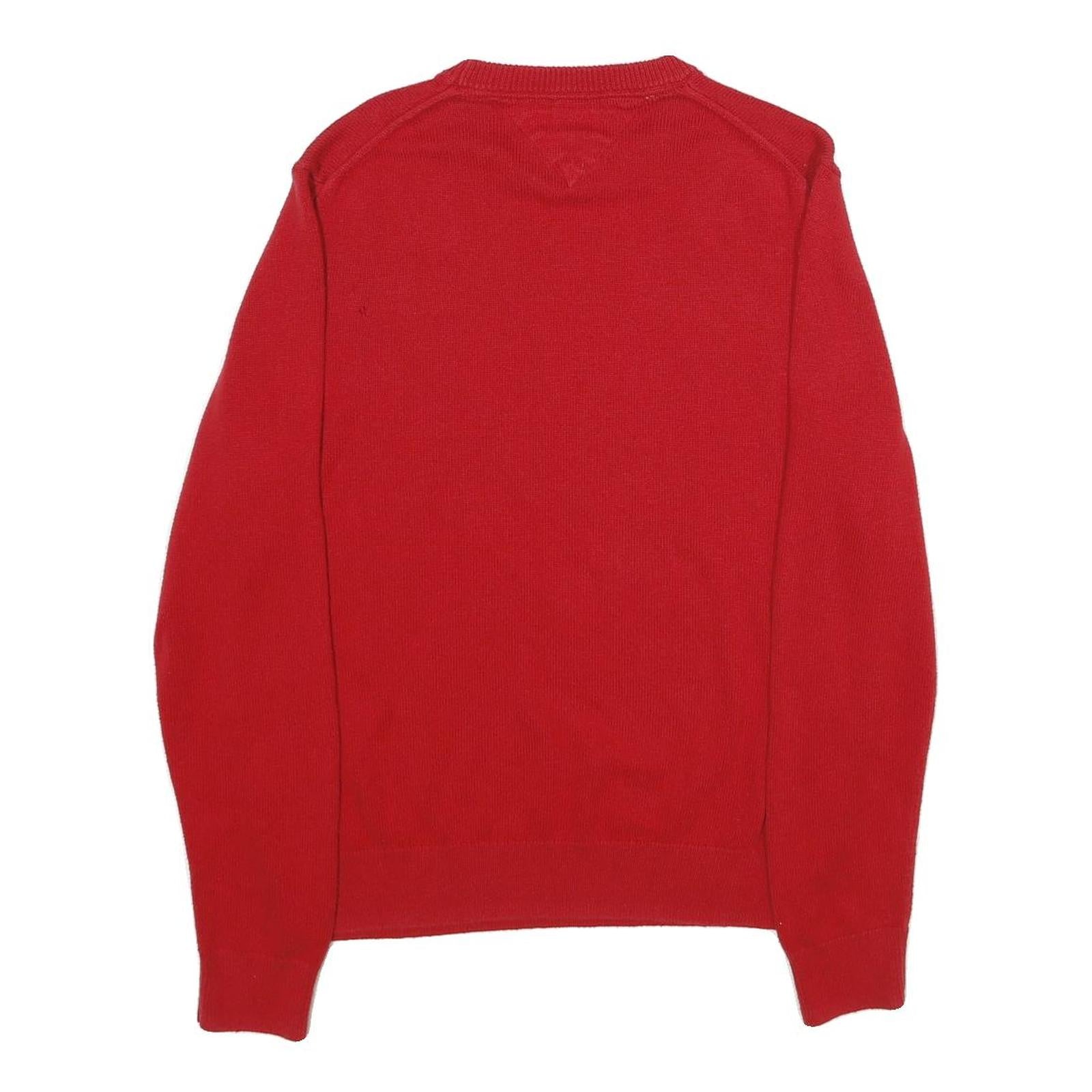 TOMMY HILFIGER Mens Red Plain Crew Neck Basic Knit M Jumper Cotton Blend