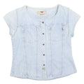 LEVI'S Womens Blue Denim Button Top Short Sleeve Round Neck S Casual Summer