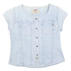 LEVI'S Womens Blue Denim Button Top Short Sleeve Round Neck S Casual Summer