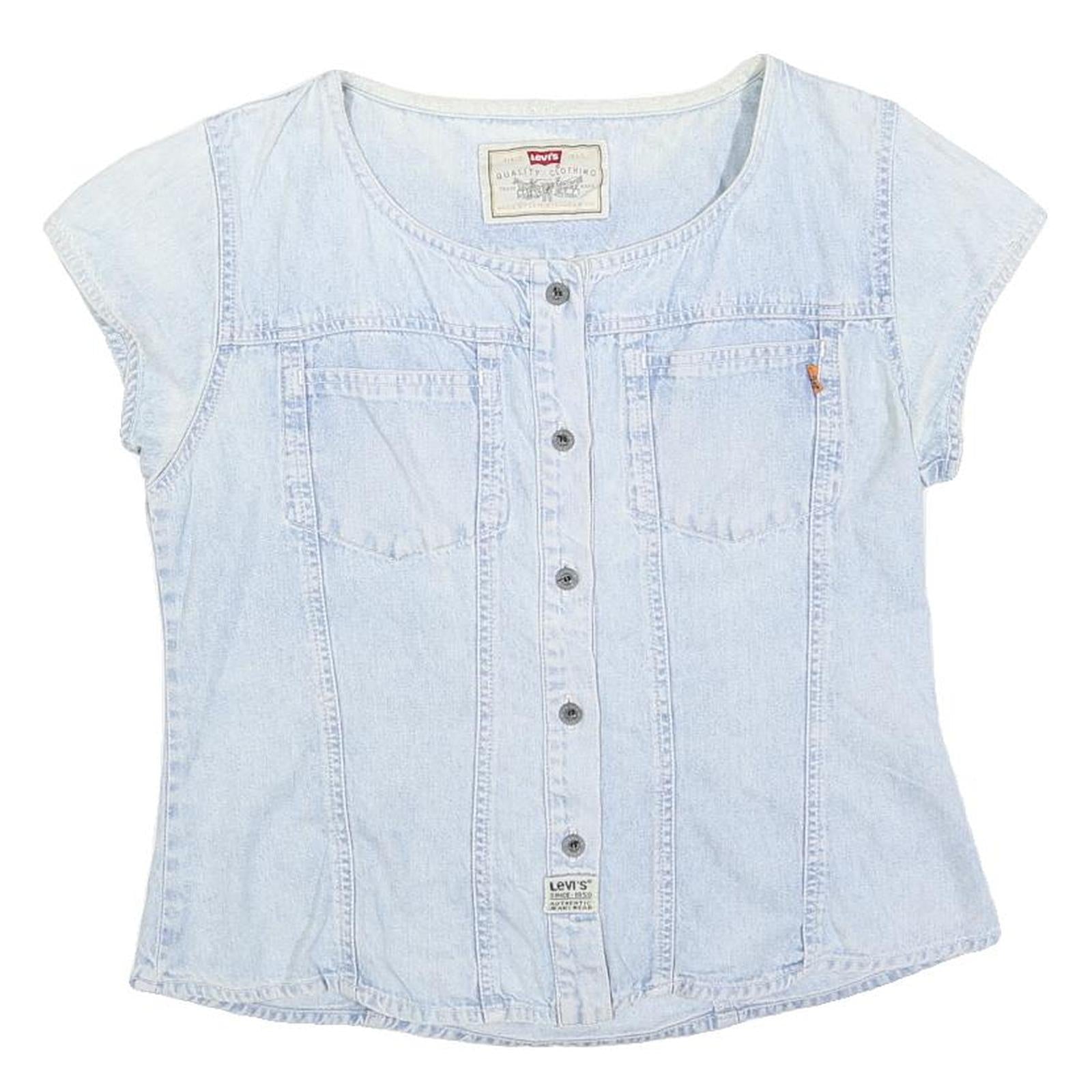 LEVI'S Womens Blue Denim Button Top Short Sleeve Round Neck S Casual Summer