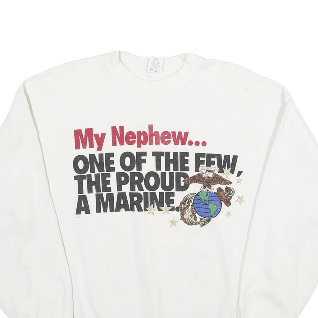 SOFFE SWEATS Mens White My Nephew Proud A Marine Crew Neck L Cotton Sweatshirt