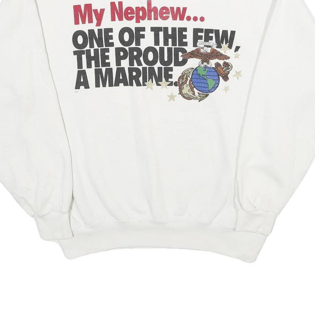 SOFFE SWEATS Mens White My Nephew Proud A Marine Crew Neck L Cotton Sweatshirt