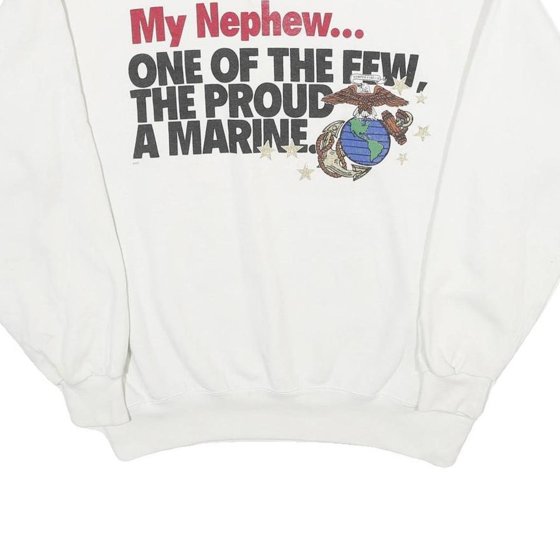 SOFFE SWEATS Mens White My Nephew Proud A Marine Crew Neck L Cotton Sweatshirt