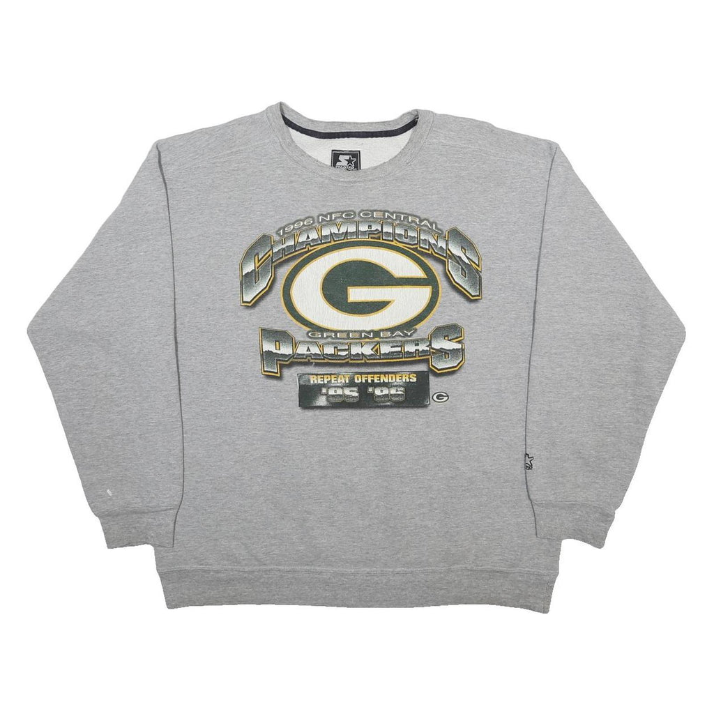 STARTER Mens Grey Green Bay Packers Crew Neck XL NFL Football Sweatshirt