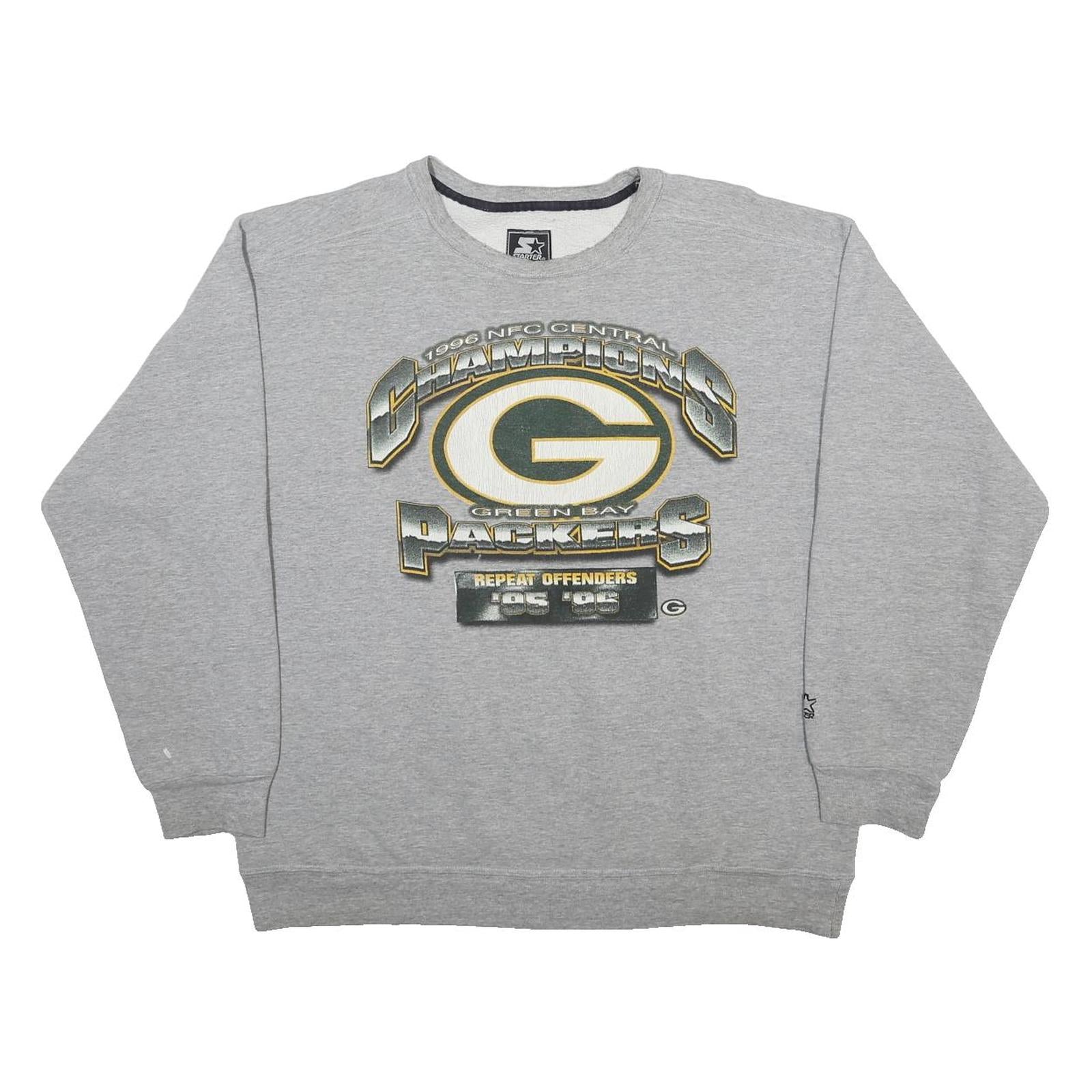 STARTER Mens Grey Green Bay Packers Crew Neck XL NFL Football Sweatshirt