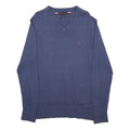 TOMMY HILFIGER Mens Blue Plain V-Neck Basic Knit Jumper L Cotton Blend Classic