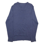 TOMMY HILFIGER Mens Blue Plain V-Neck Basic Knit Jumper L Cotton Blend Classic