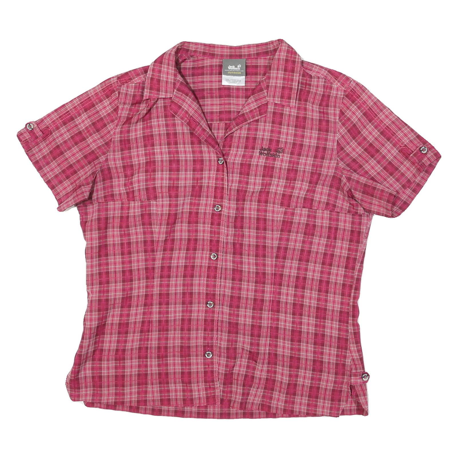JACK WOLFSKIN Womens Pink Plaid Shirt L Lightweight Breathable Outdoor Style