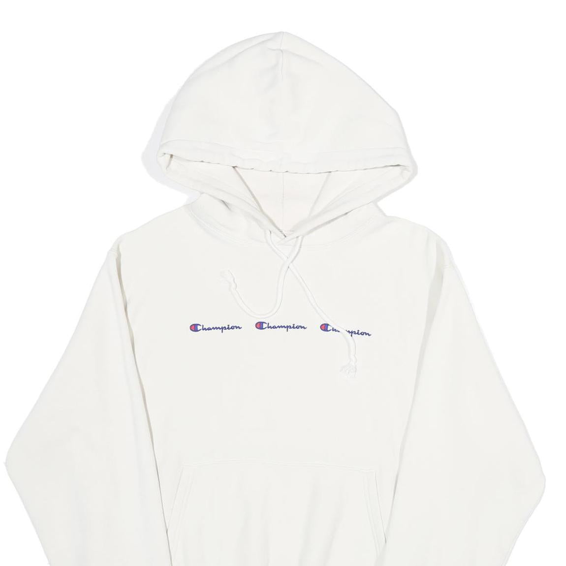 CHAMPION REVERSE WEAVE Mens White Hoodie M Cotton Blend Pullover Hooded