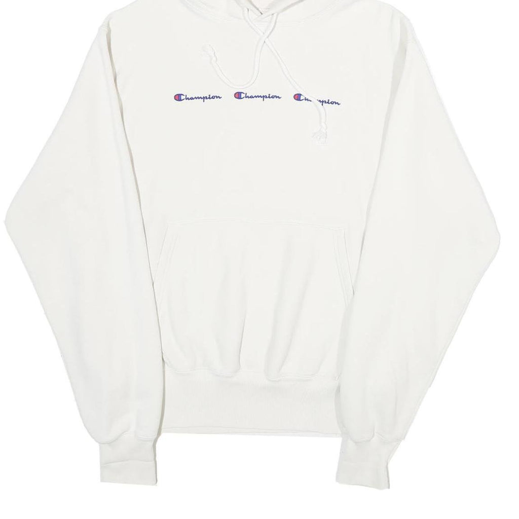 CHAMPION REVERSE WEAVE Mens White Hoodie M Cotton Blend Pullover Hooded