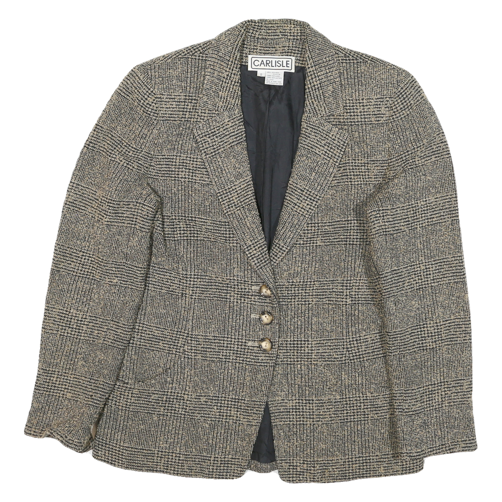 CARLISLE Womens Beige & Black Wool Checked Button Jacket M Woven Classic