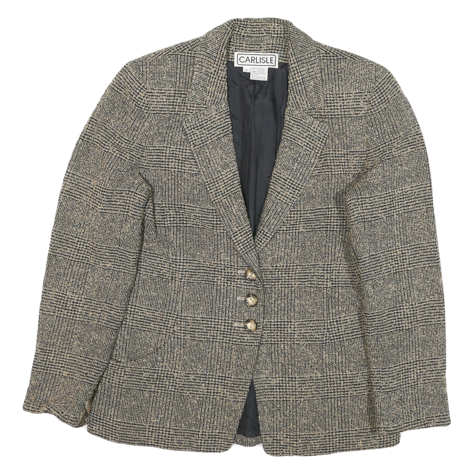 CARLISLE Womens Beige & Black Wool Checked Button Jacket M Woven Classic