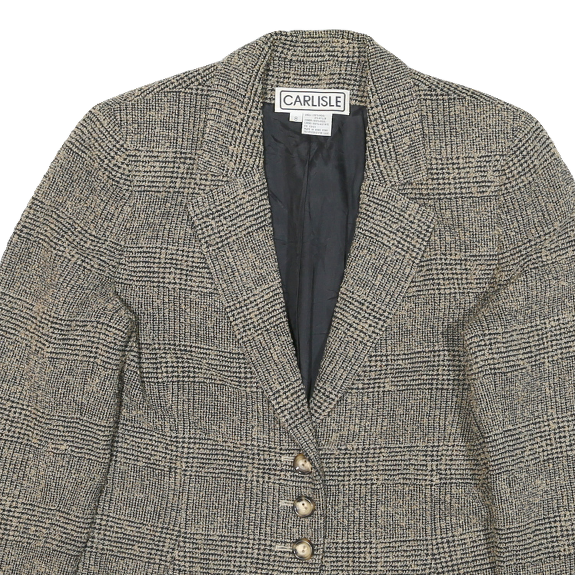 CARLISLE Womens Beige & Black Wool Checked Button Jacket M Woven Classic