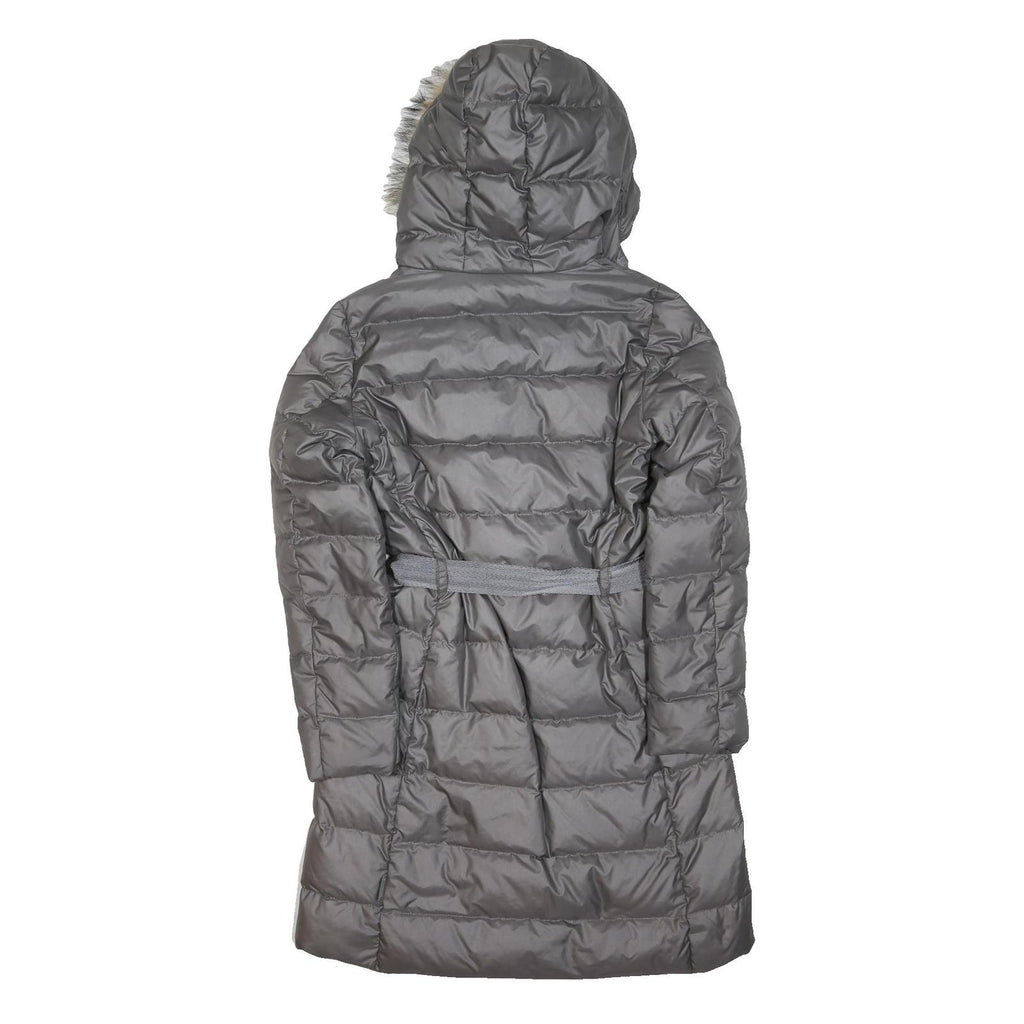 MONCLER Womens Grey Quilted Jacket S Polyester Blend Hooded Zip Belted