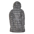 MONCLER Womens Grey Quilted Jacket S Polyester Blend Hooded Zip Belted