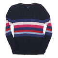 TOMMY HILFIGER Womens Navy Blue Cream Red Striped Patterned Crew Neck Chunky