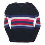 TOMMY HILFIGER Womens Navy Blue Cream Red Striped Patterned Crew Neck Chunky