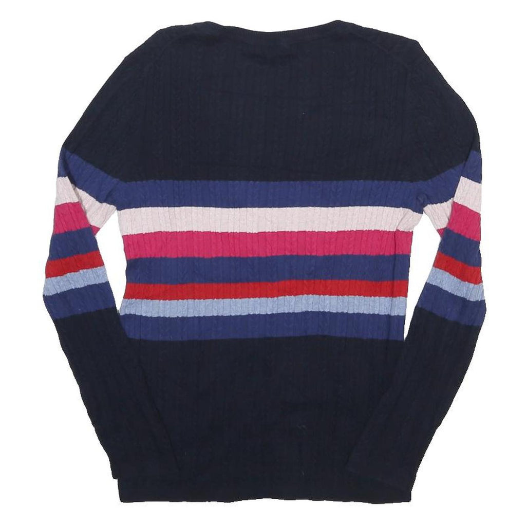 TOMMY HILFIGER Womens Navy Blue Cream Red Striped Patterned Crew Neck Chunky
