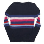 TOMMY HILFIGER Womens Navy Blue Cream Red Striped Patterned Crew Neck Chunky