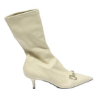 CHARLES & KEITH Womens Pointed Toe Leather Ankle Boots Cream UK 5 Stylish