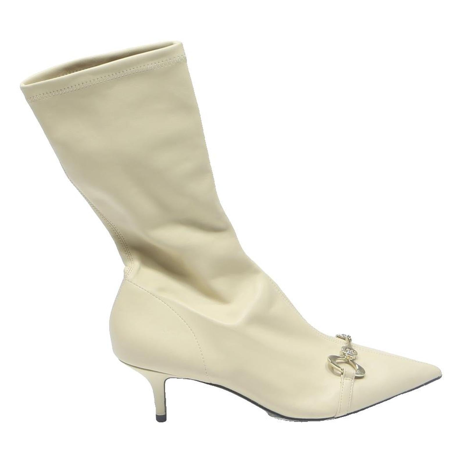 CHARLES & KEITH Womens Pointed Toe Leather Ankle Boots Cream UK 5 Stylish