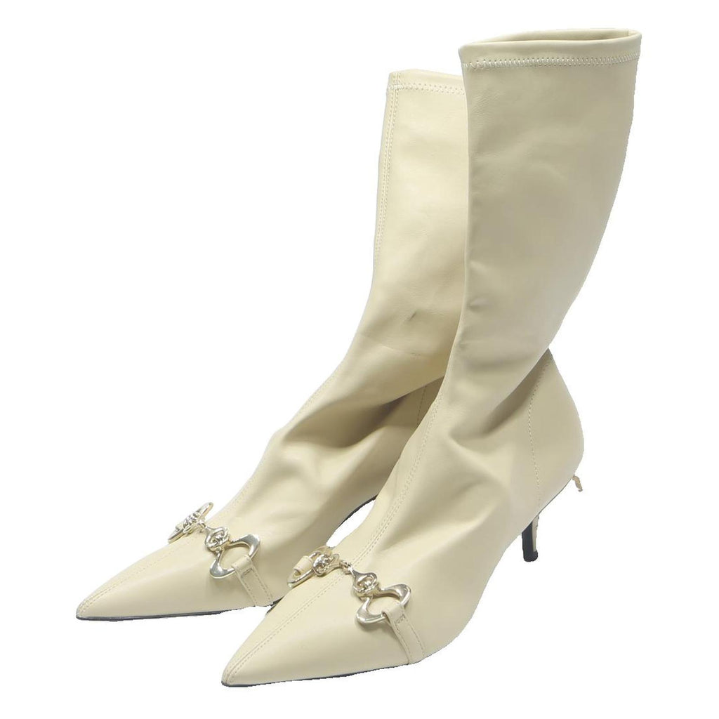 CHARLES & KEITH Womens Pointed Toe Leather Ankle Boots Cream UK 5 Stylish