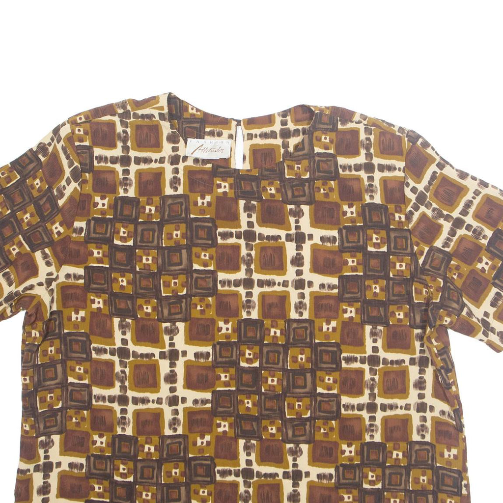 FASHION ATTITUDES Womens Printed Top Brown Crazy Pattern M