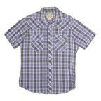 WRANGLER Mens Purple & Grey Check Shirt L Western Style Short Sleeve Cotton