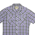 WRANGLER Mens Purple & Grey Check Shirt L Western Style Short Sleeve Cotton