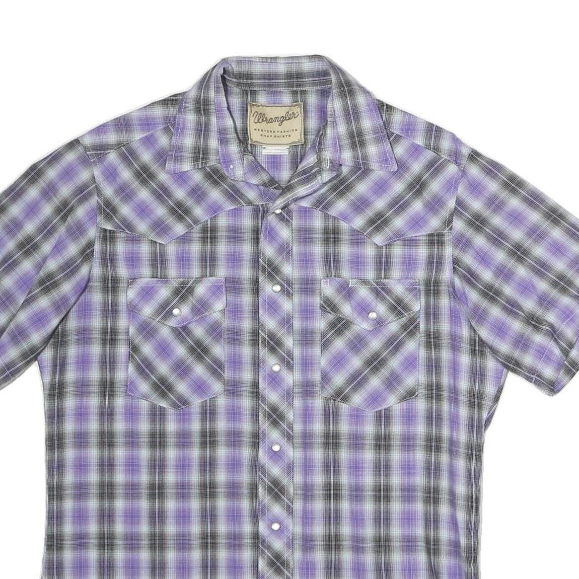 WRANGLER Mens Purple & Grey Check Shirt L Western Style Short Sleeve Cotton
