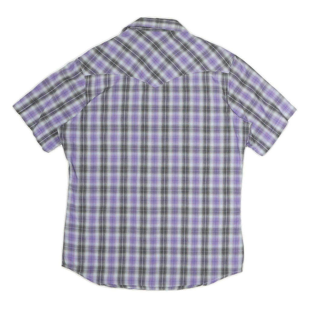 WRANGLER Mens Purple & Grey Check Shirt L Western Style Short Sleeve Cotton