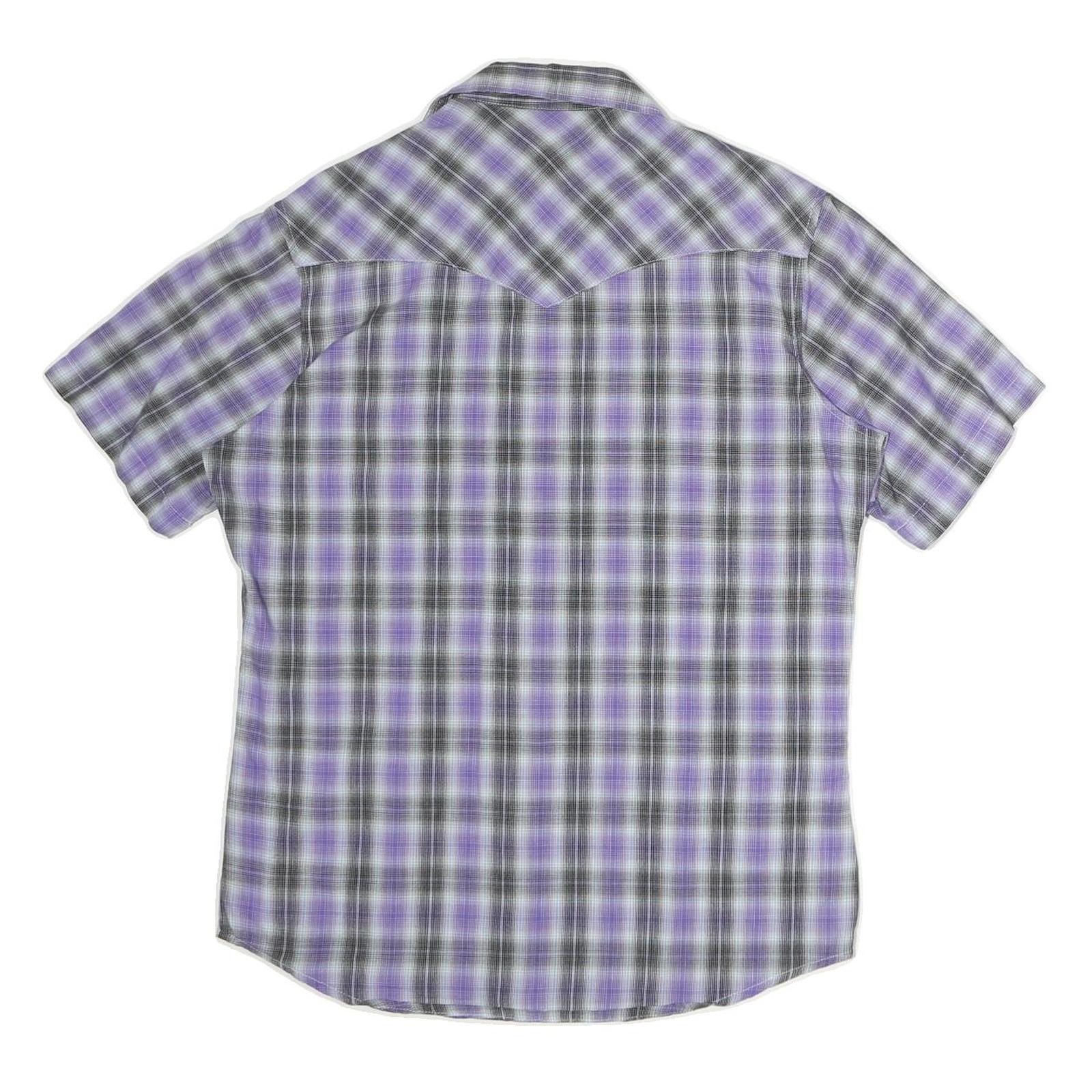 WRANGLER Mens Purple & Grey Check Shirt L Western Style Short Sleeve Cotton