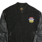 NEW LANDER Mens Black Leather Sleeve Button Jacket L Polyester Blend Casual