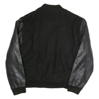 NEW LANDER Mens Black Leather Sleeve Button Jacket L Polyester Blend Casual