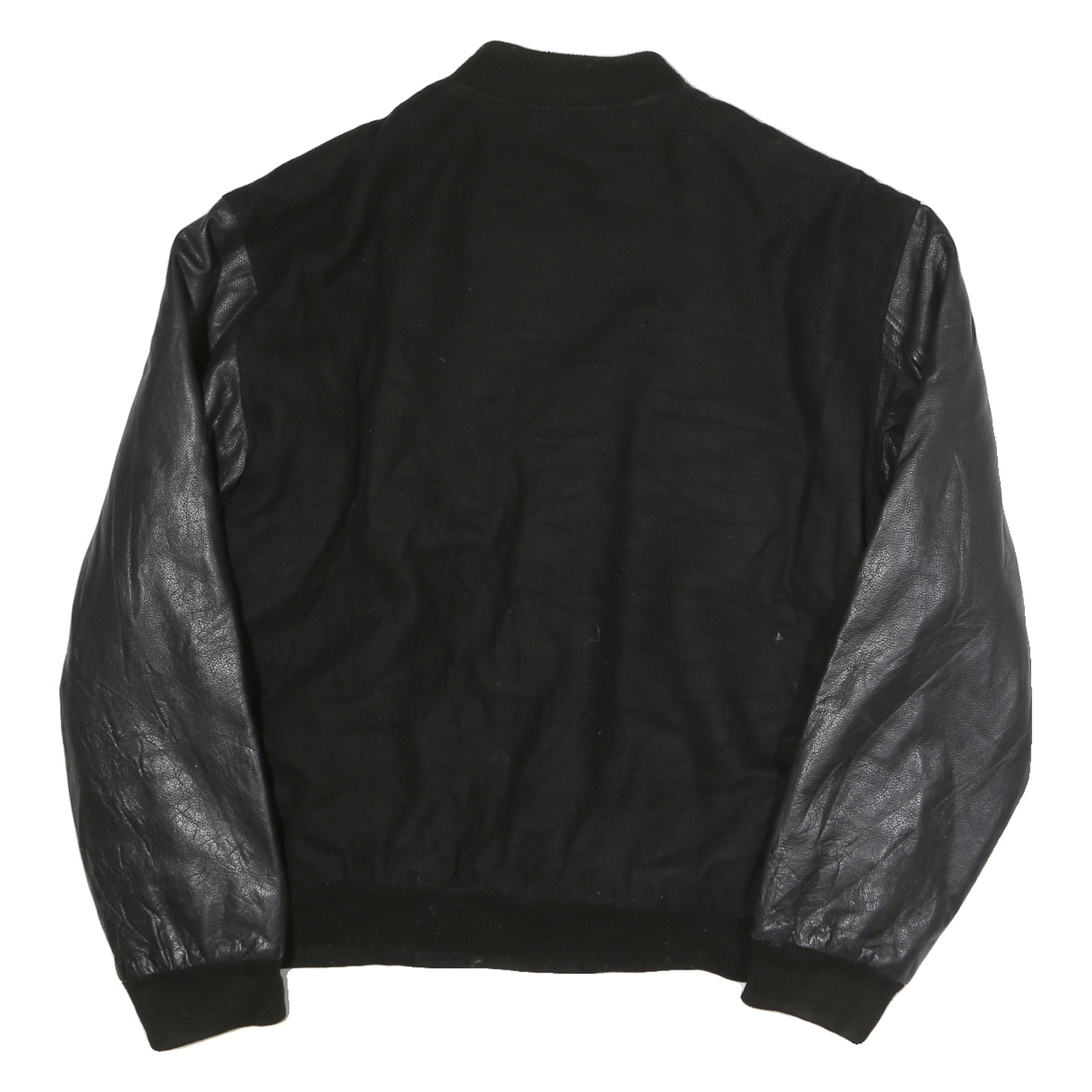 NEW LANDER Mens Black Leather Sleeve Button Jacket L Polyester Blend Casual