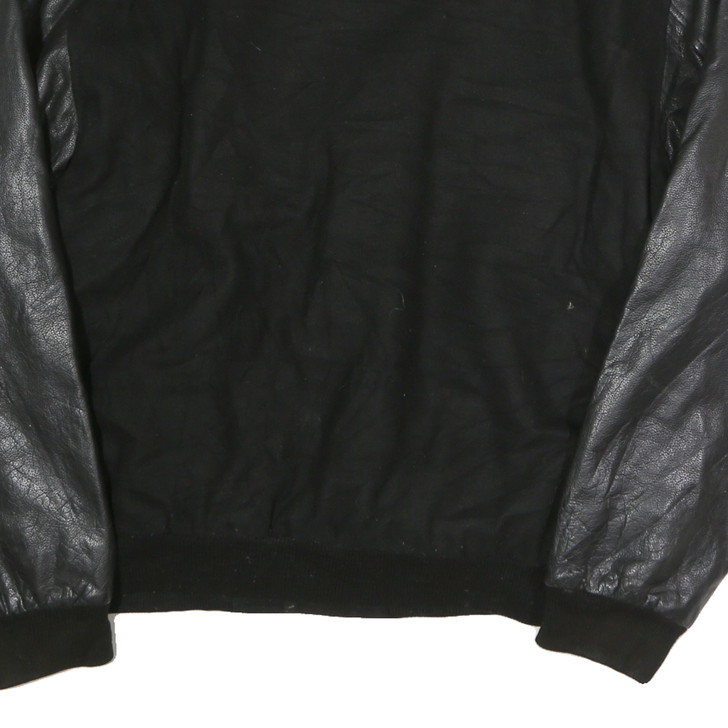 NEW LANDER Mens Black Leather Sleeve Button Jacket L Polyester Blend Casual