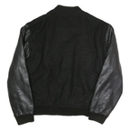 NEW LANDER Mens Black Leather Sleeve Button Jacket L Polyester Blend Casual