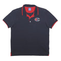 CHAMPION Mens Navy Blue Red Logo Short Sleeve Polo Shirt S Casual Classic Fit