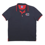 CHAMPION Mens Navy Blue Red Logo Short Sleeve Polo Shirt S Casual Classic Fit