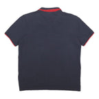 CHAMPION Mens Navy Blue Red Logo Short Sleeve Polo Shirt S Casual Classic Fit