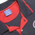 CHAMPION Mens Navy Blue Red Logo Short Sleeve Polo Shirt S Casual Classic Fit