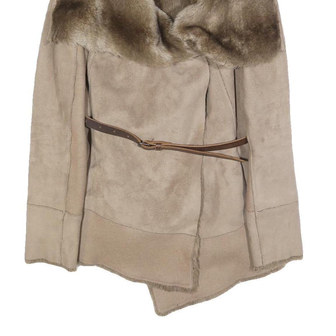 PINKO Womens Beige Faux Fur Collar Draped Jacket UK 8 Polyester Button Closure