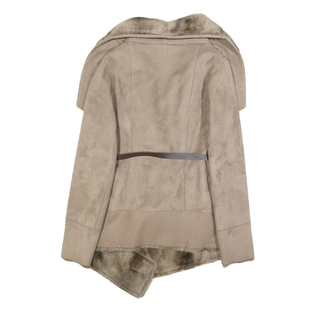 PINKO Womens Beige Faux Fur Collar Draped Jacket UK 8 Polyester Button Closure