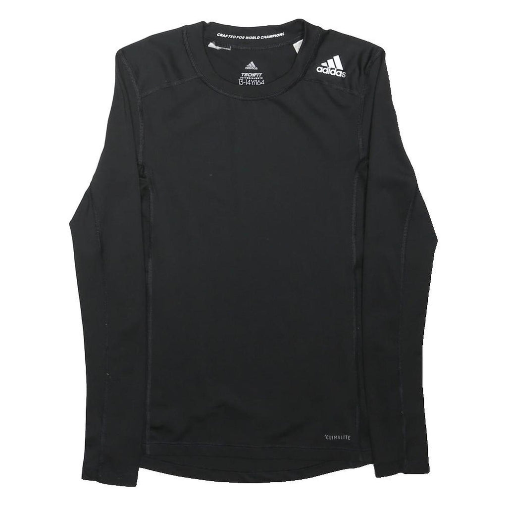 ADIDAS Boys Black Techfit Long Sleeve Crew Neck Sports T-Shirt 13-14Y