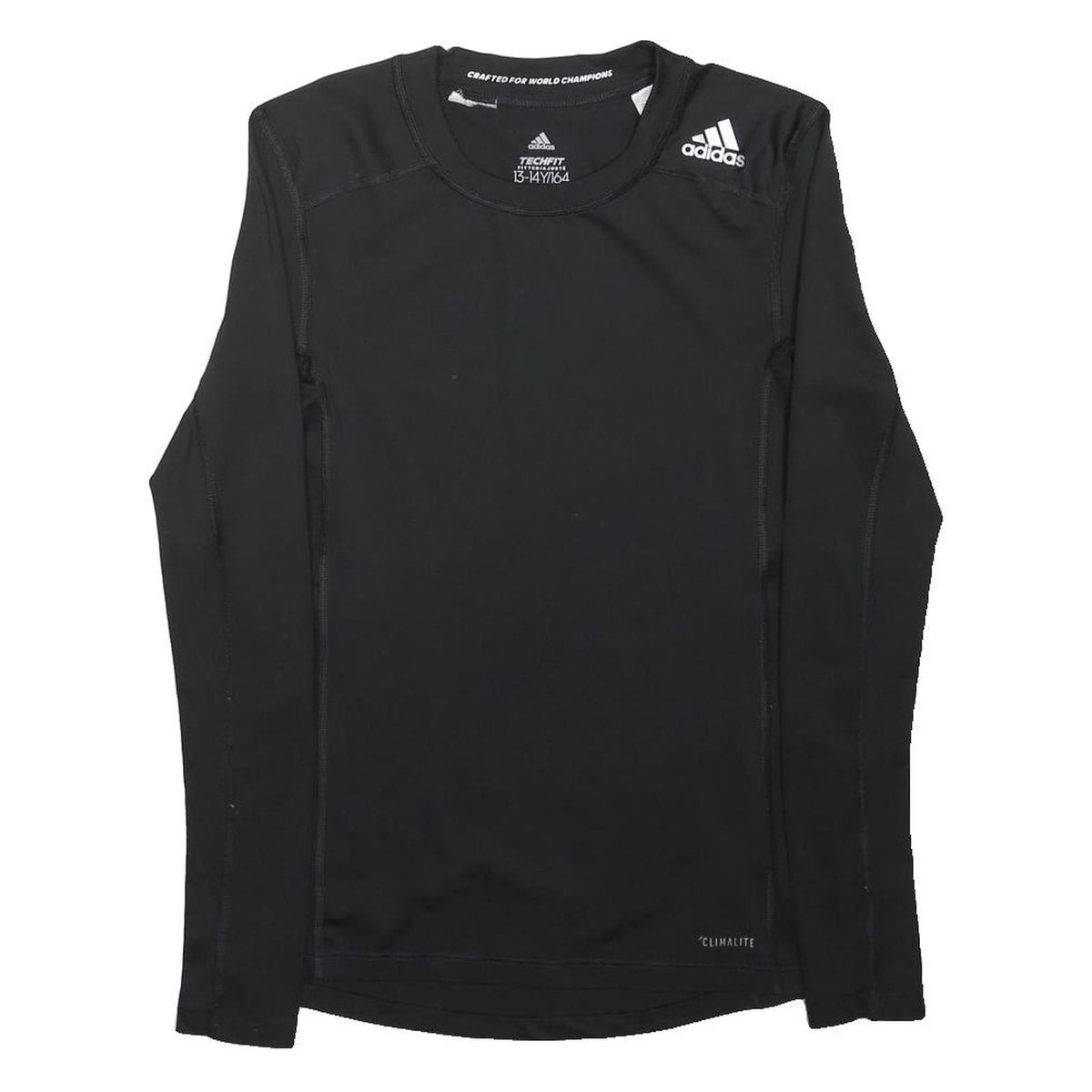 ADIDAS Boys Black Techfit Long Sleeve Crew Neck Sports T-Shirt 13-14Y