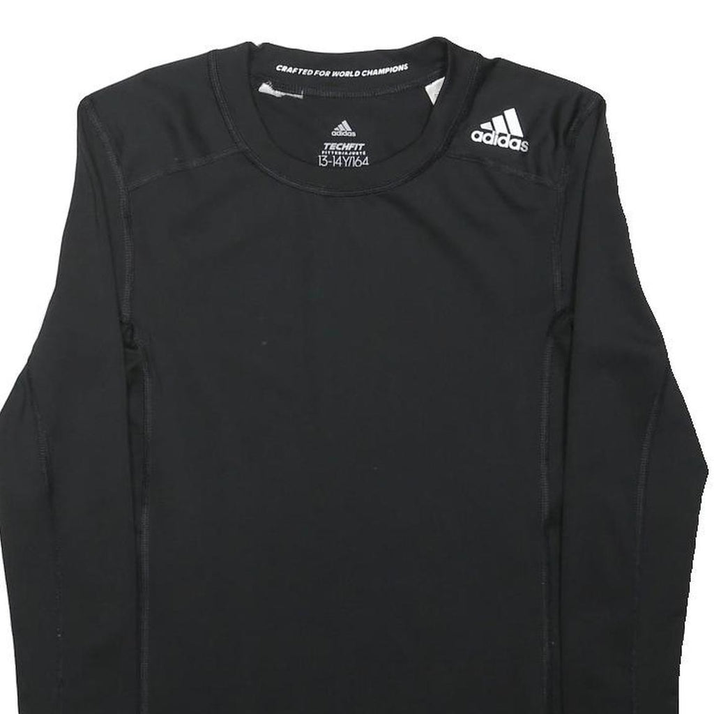 ADIDAS Boys Black Techfit Long Sleeve Crew Neck Sports T-Shirt 13-14Y