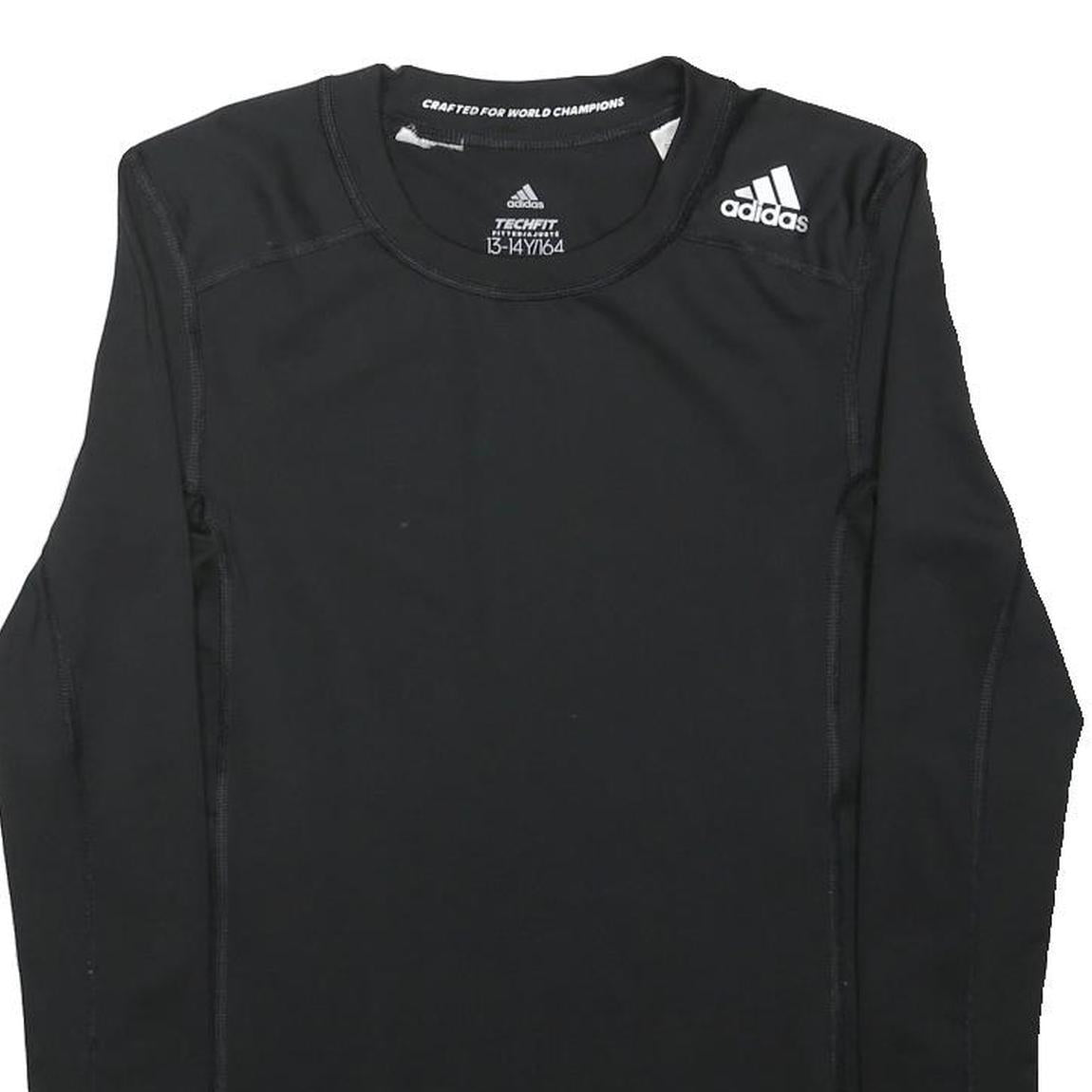 ADIDAS Boys Black Techfit Long Sleeve Crew Neck Sports T-Shirt 13-14Y