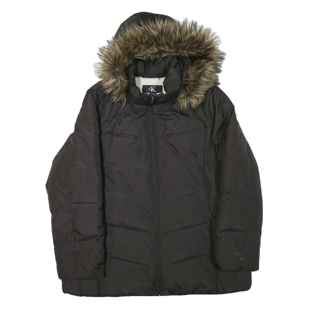 CALVIN KLEIN Womens Black Polyester Blend Puffer Jacket 2XL Zip Hooded