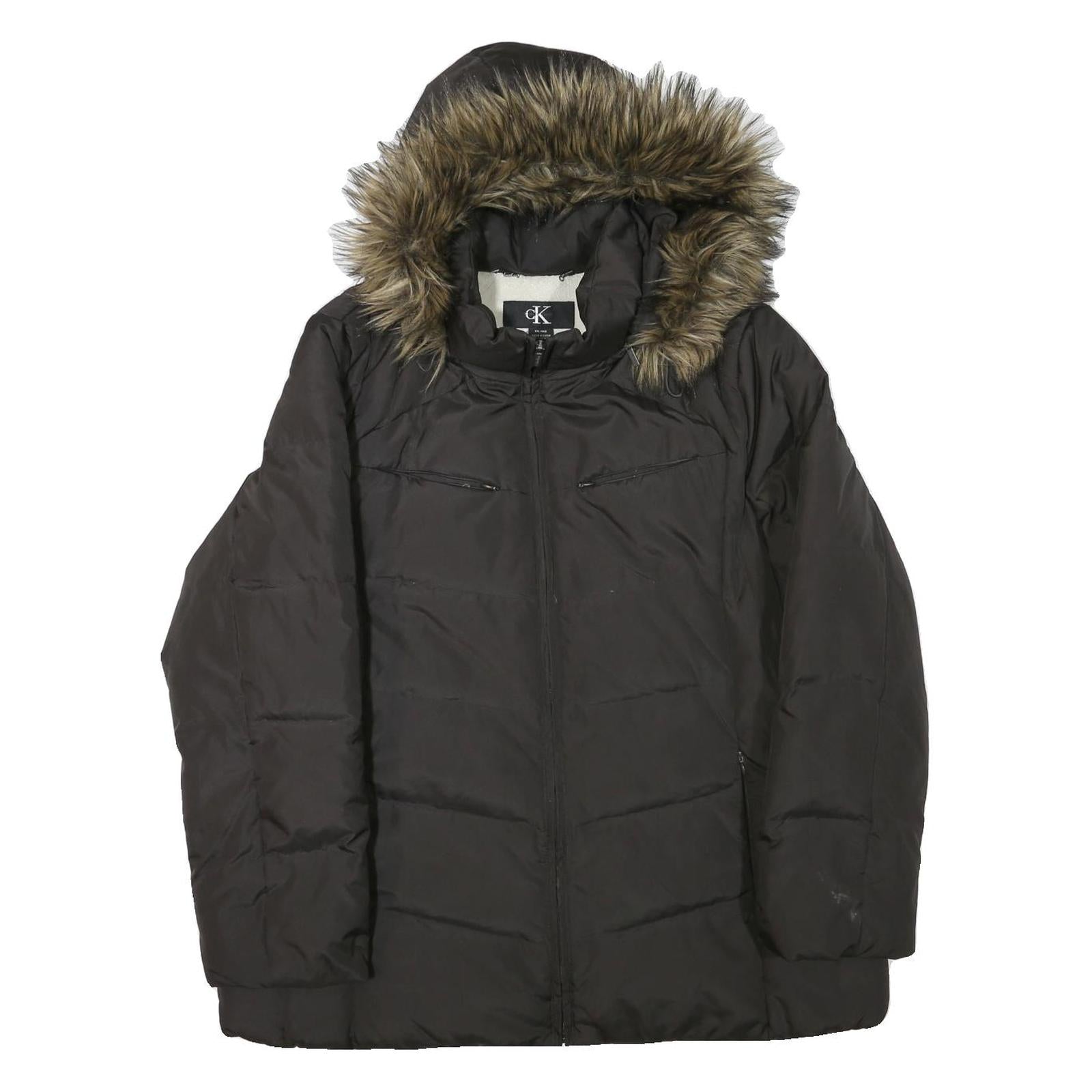 CALVIN KLEIN Womens Black Polyester Blend Puffer Jacket 2XL Zip Hooded